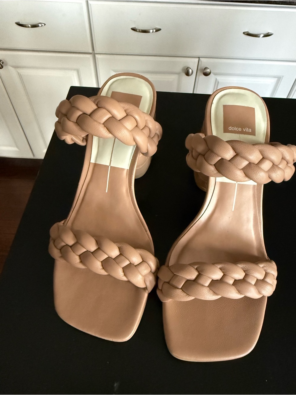 Dolce Vita Nude Braided Double-Strap Block Heels - Picture 3 of 3
